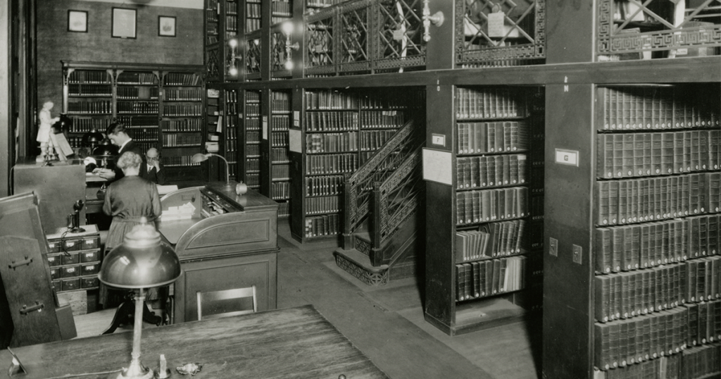 Archival photo of a library reading room