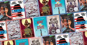 Book covers: Clap When You Land, Stamped, Cemetery Boys, A Good Girl's Guide to Murder, Kent State, We Are Not Free