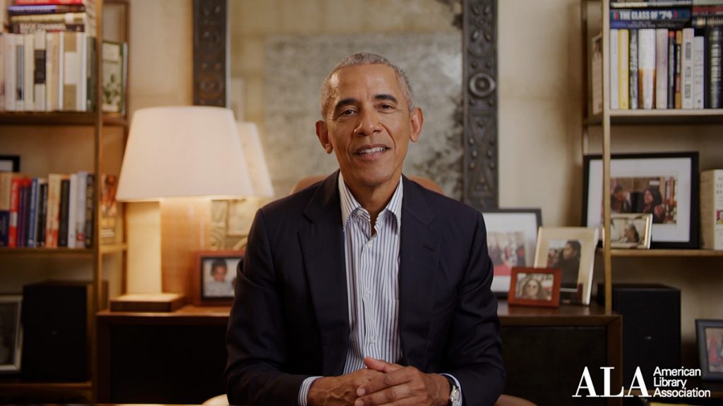 Screenshot of President Barack Obam speaking from his library