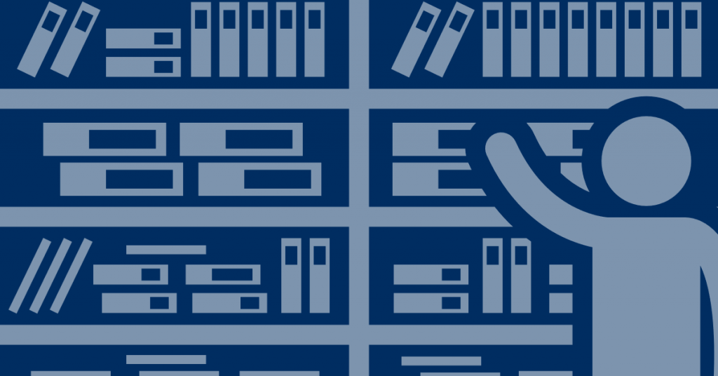 Graphic of a person browsing library shelves