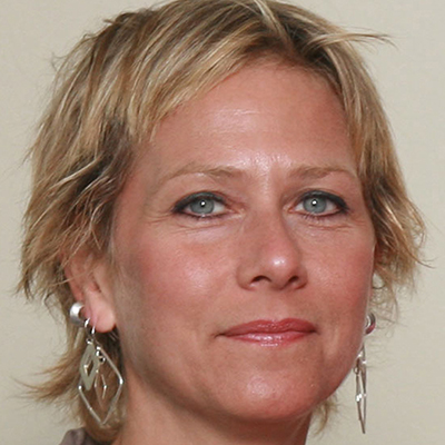 Close up photo of woman with short blonde hair