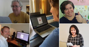 Screenshots of library staff recording audio at home