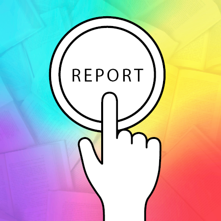 Illustration of a hand with a finger pushing a button that reads REPORT