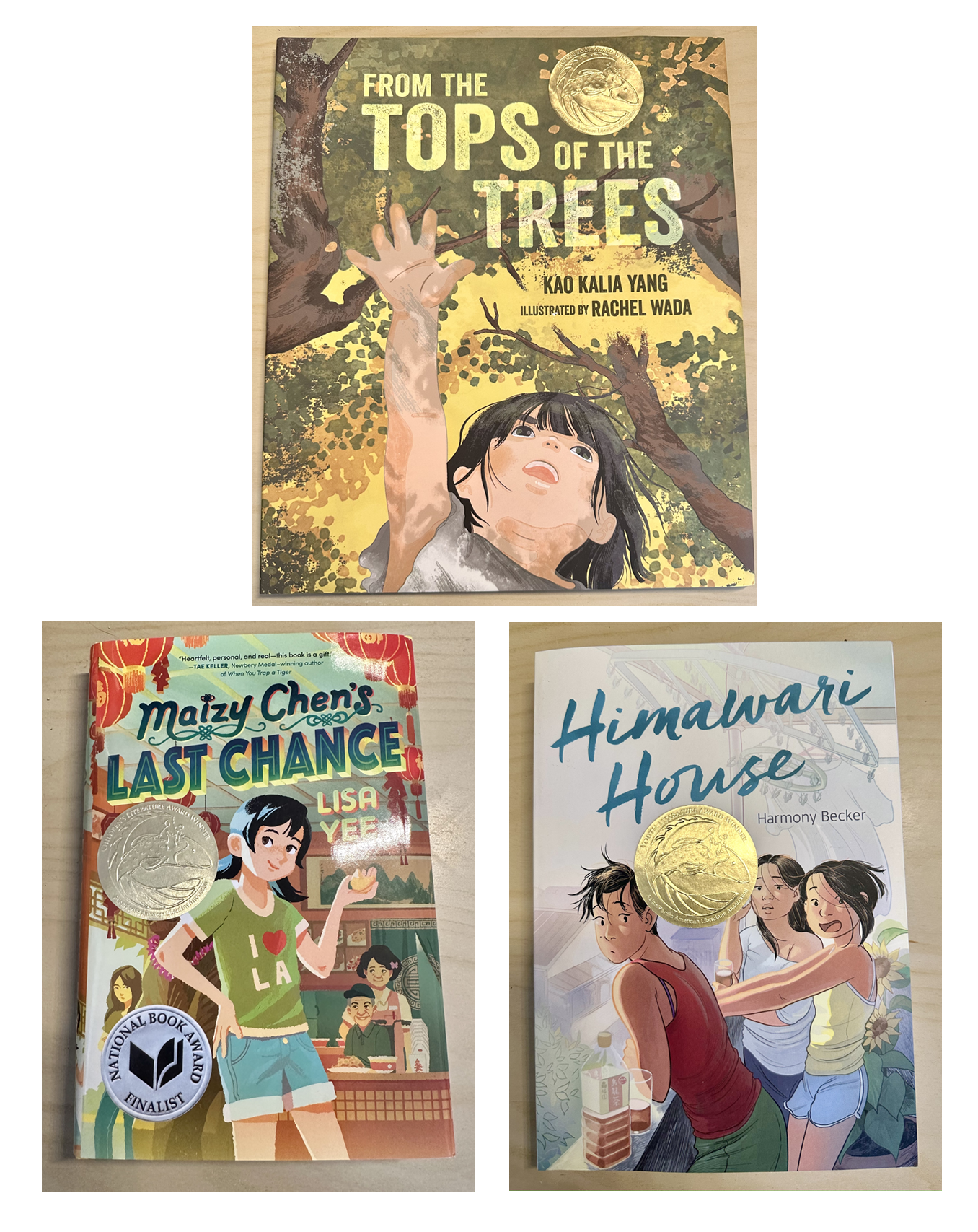 Book covers: From the Tops of the Trees, Maizy Chen's Last Chance, Himawari House