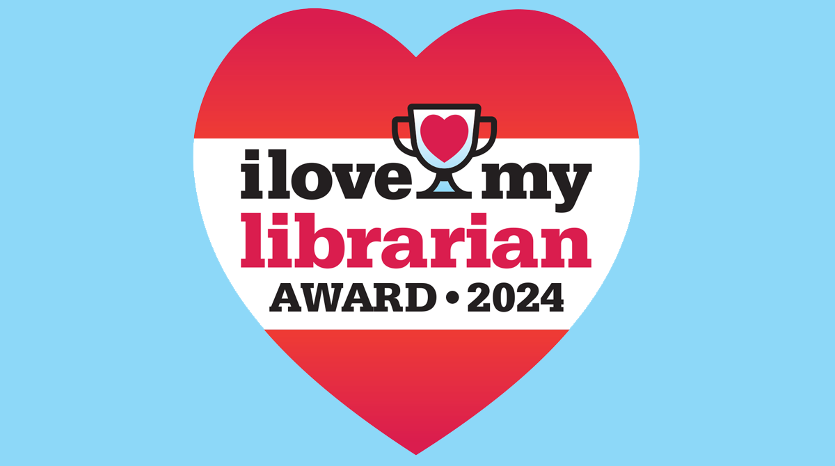 I Love My Librarian Award 2024 logo with heart and blue background