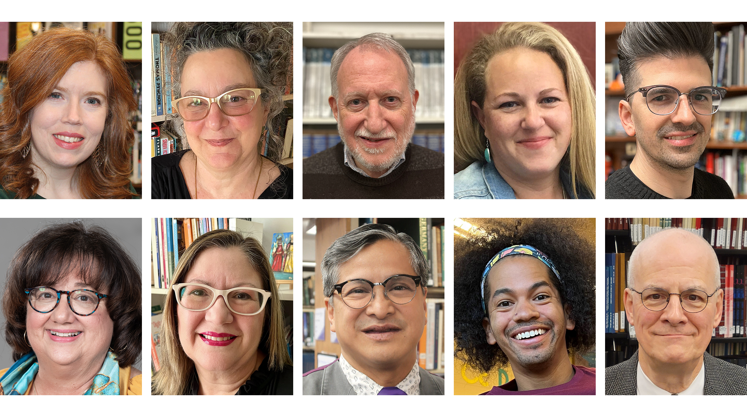 Composite of ten photos featuring the I Love My Librarian Award recipients. Top row from left: Melissa Corey, Claire Dannenbaum, Fred Gitner, Clare Graham, Gabriel Graña. Bottom from left: Diana Haneski, Gladys López-Soto, Ted Quiballo, Mychal Threets, Curt Witcher