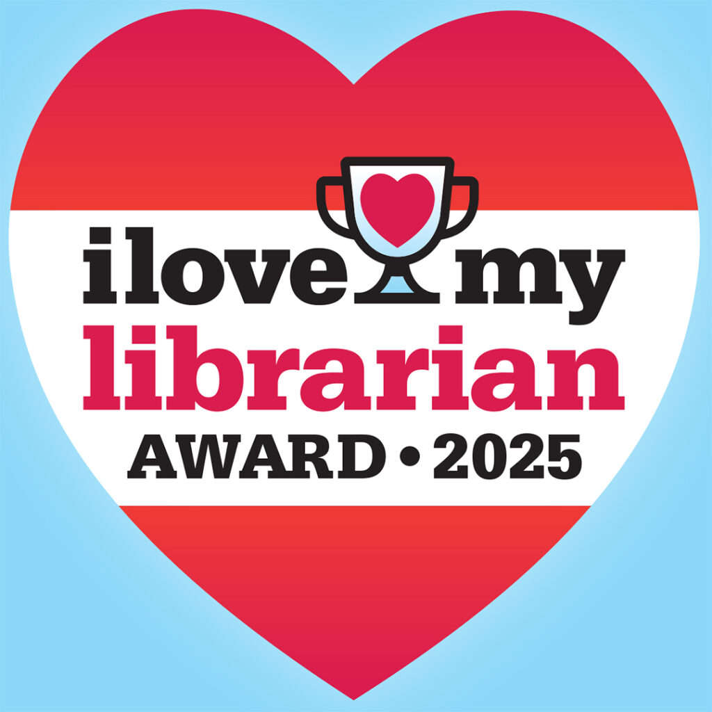 I Love My Librarian Award 2025 logo inside a heart