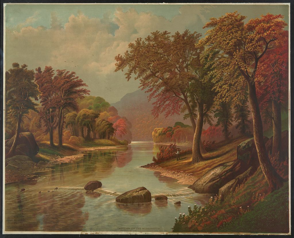 A lithograph of the 1880 painting, "Autumn on the Wissahicon," by W.R. Hallowell.