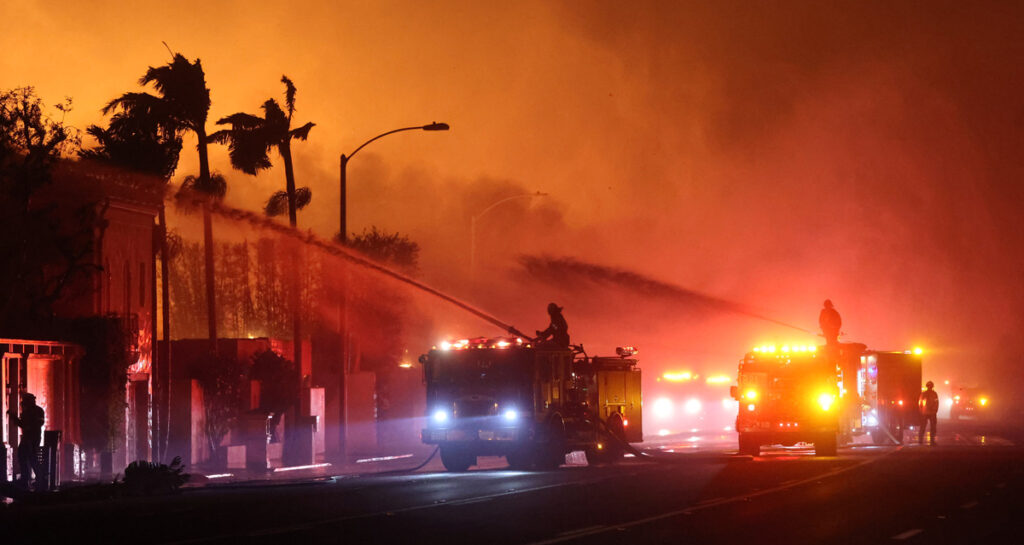 Firefighters fight the Palisades fire, January 2025