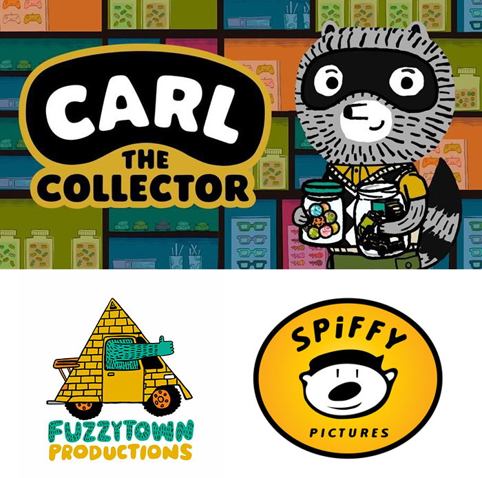 Logo for: Carl the Collector; Fuzzytown Productions and Spiffy Pictures.