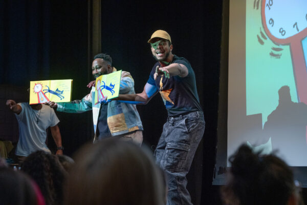Billy Allen (left) and Blaine Alden Krauss at Hip-Hop Storytime