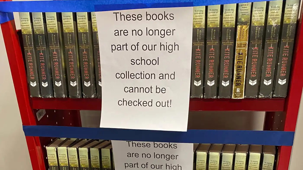 cart of banned books from St. Francis Area Schools