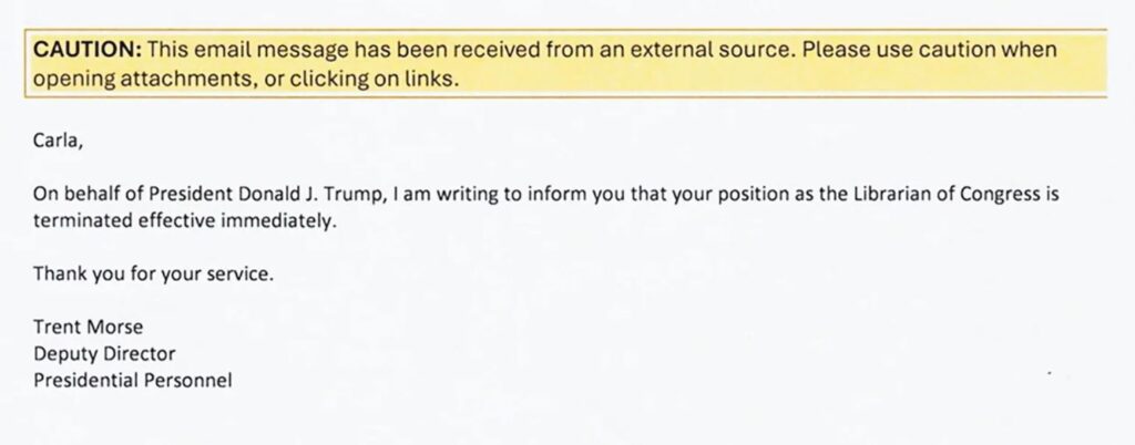 Carla Hayden dismissal email
