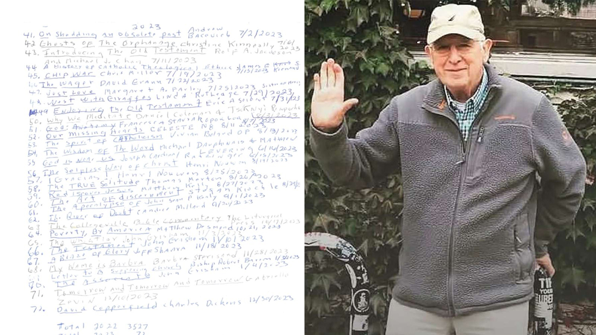 Dan Pelzer and a page from his book list.