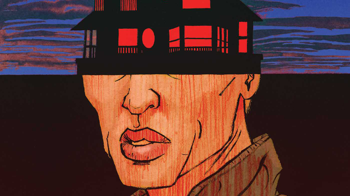 Detail of the front cover of Plague House.