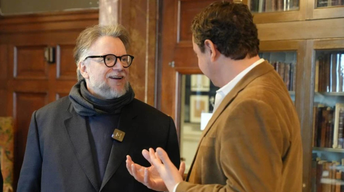 Guillermo del Toro and curator Charles Cuykendall Carter discuss items in the Pforzheimer collection related to Frankenstein and Mary Shelley. Photo: NYPL/Jonathan Blanc