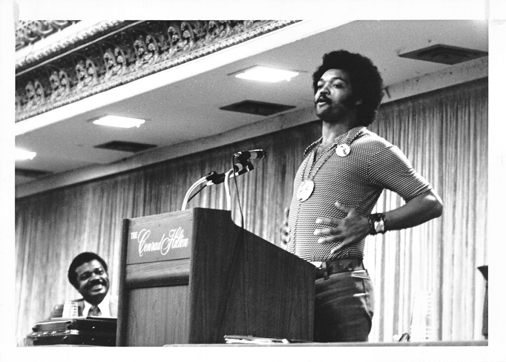 Jesse Jackson speaks during the 1972 ALA Annual Conference in Chicago.