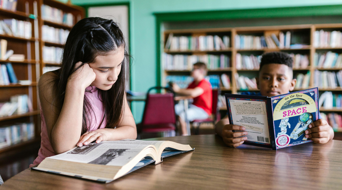 kids at school library