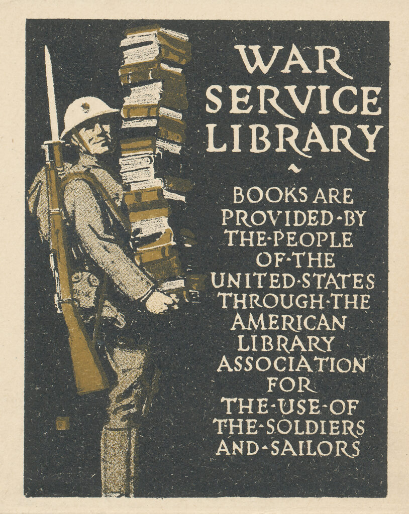 The bookplate used by the Library War Service during World War I in camp libraries, circa 1918. From the ALA Archives.