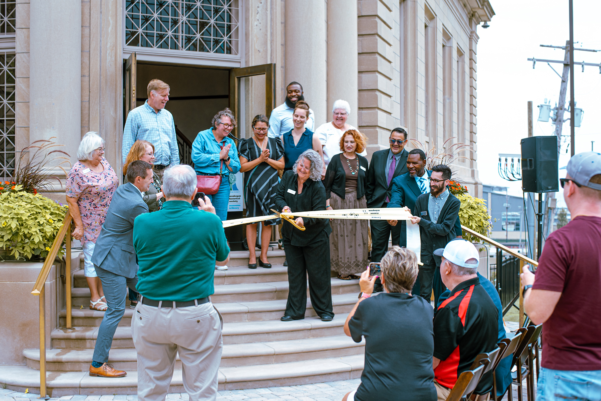 Ribbin cutting of Ray Bradbury Library Exhibit